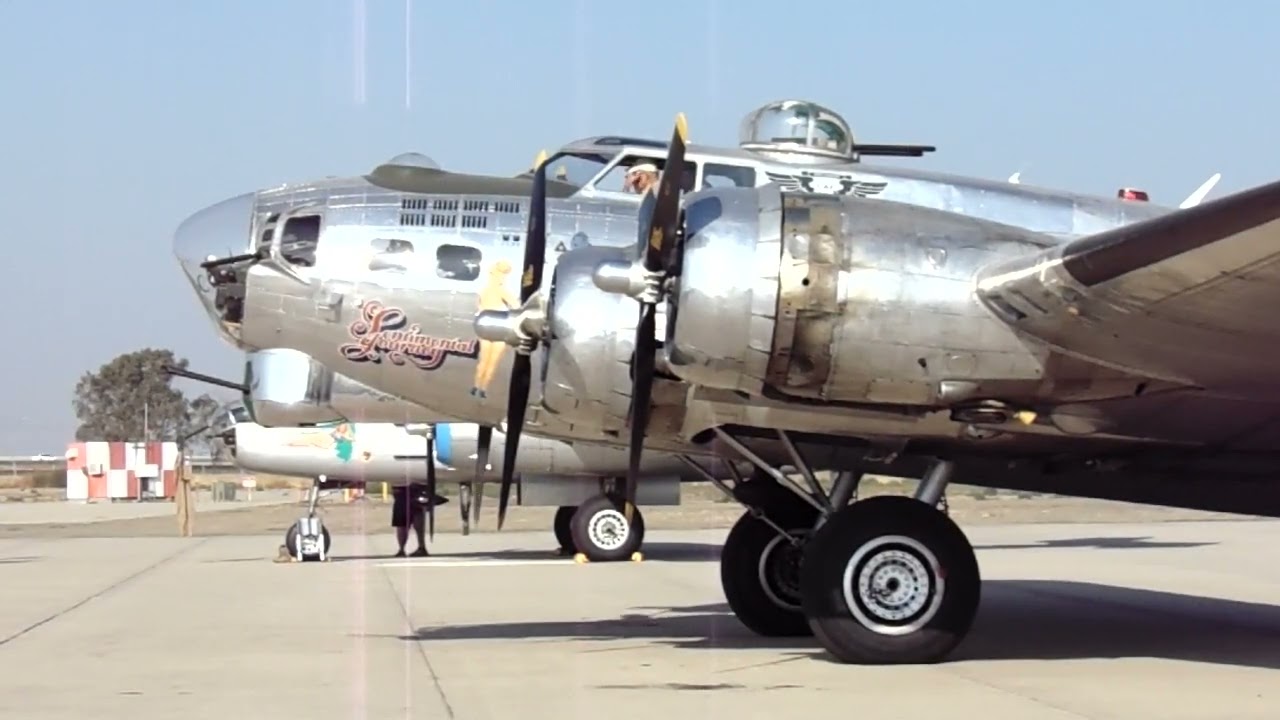 B-17 STARTUP WITH BACKFIRE VISALIA MUNICIPAL AIRPORT CA