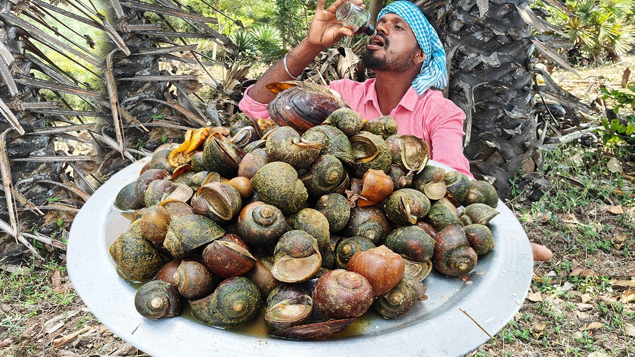 ASMR=Drandy drink || Snail Curry Recipe in Village Style Cooking AND Eating POWER STAR