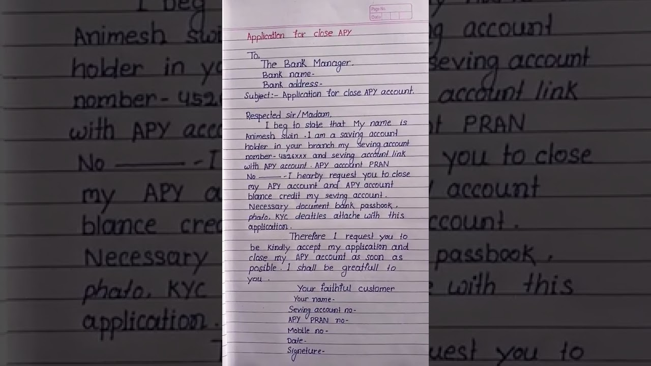 Atel Pension account deactivation application l APY close application to the bank manager l