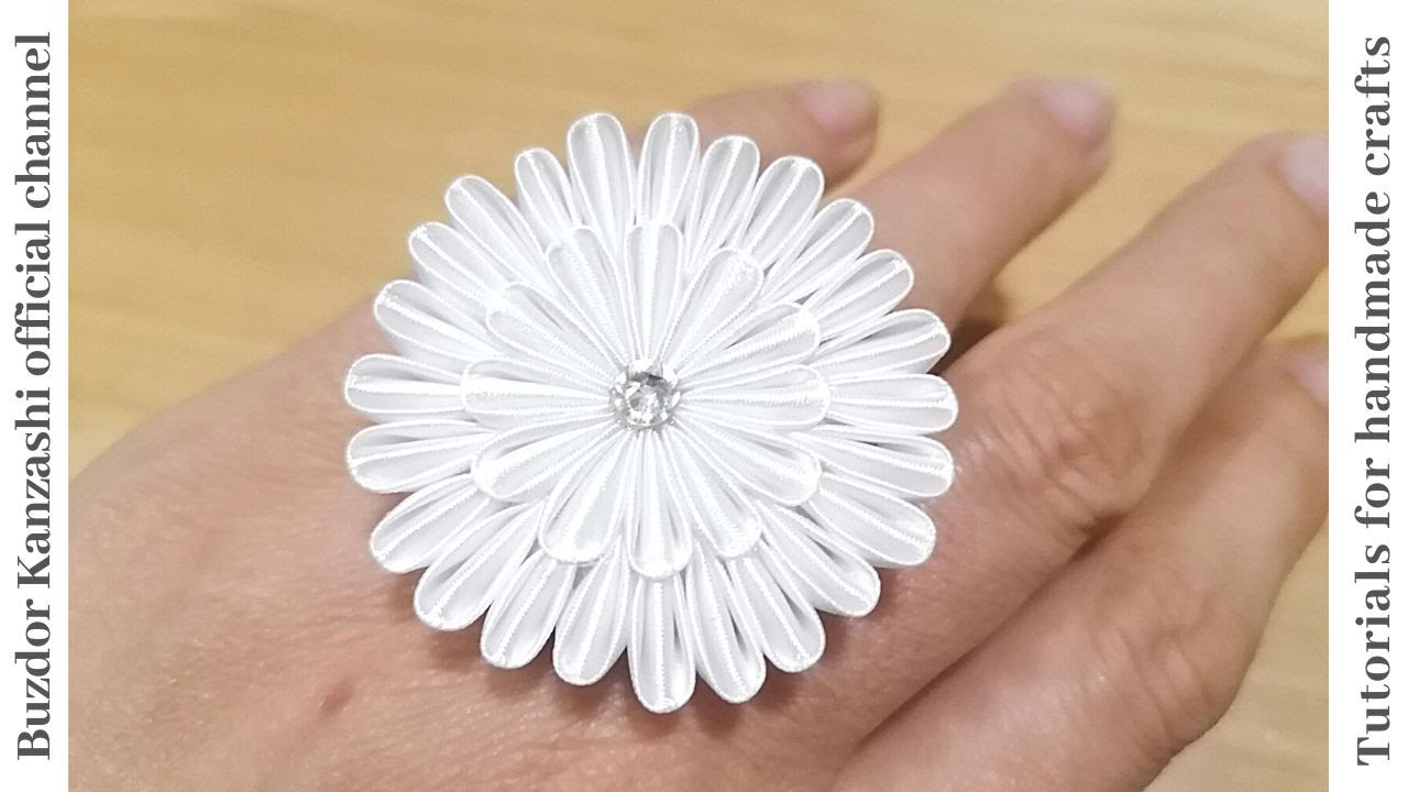 Kanzashi gyűrű készitése / Szatén virág gyűrű / kanzashi ring / satin ribbon flower ring