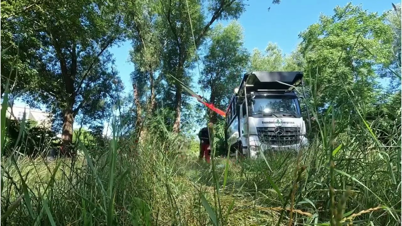 Treefelling with a Mercedes Arocs grapple saw truck with Palfinger Q170L and GMT035 grapple saw