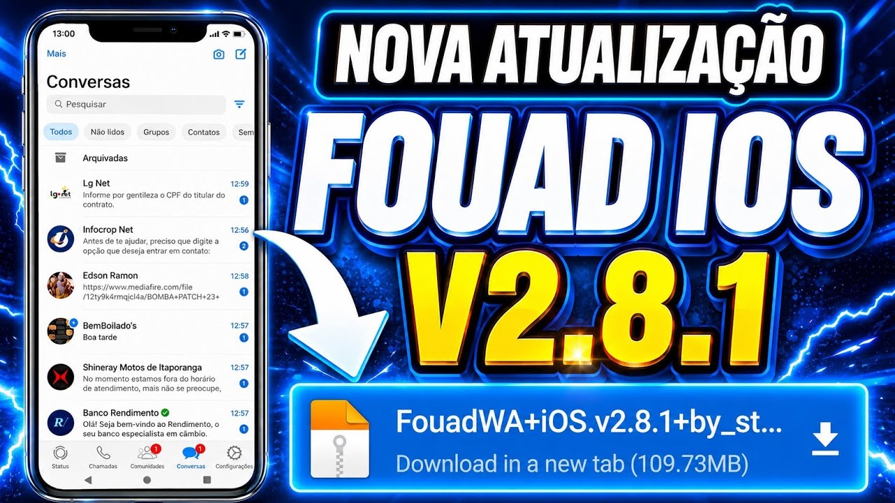FUNCIONANDO ✅ NOVO! FOUAD WHATSAPP &Igrave;OS V2.8.1 WHATS ESTILO IPHONE IOS 19 NO ANDROID 2025 MB IOS!✅