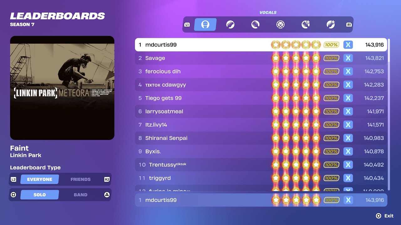 [Fortnite Festival S7] Faint Expert Vocals 100% FC 1st Place All Perfects