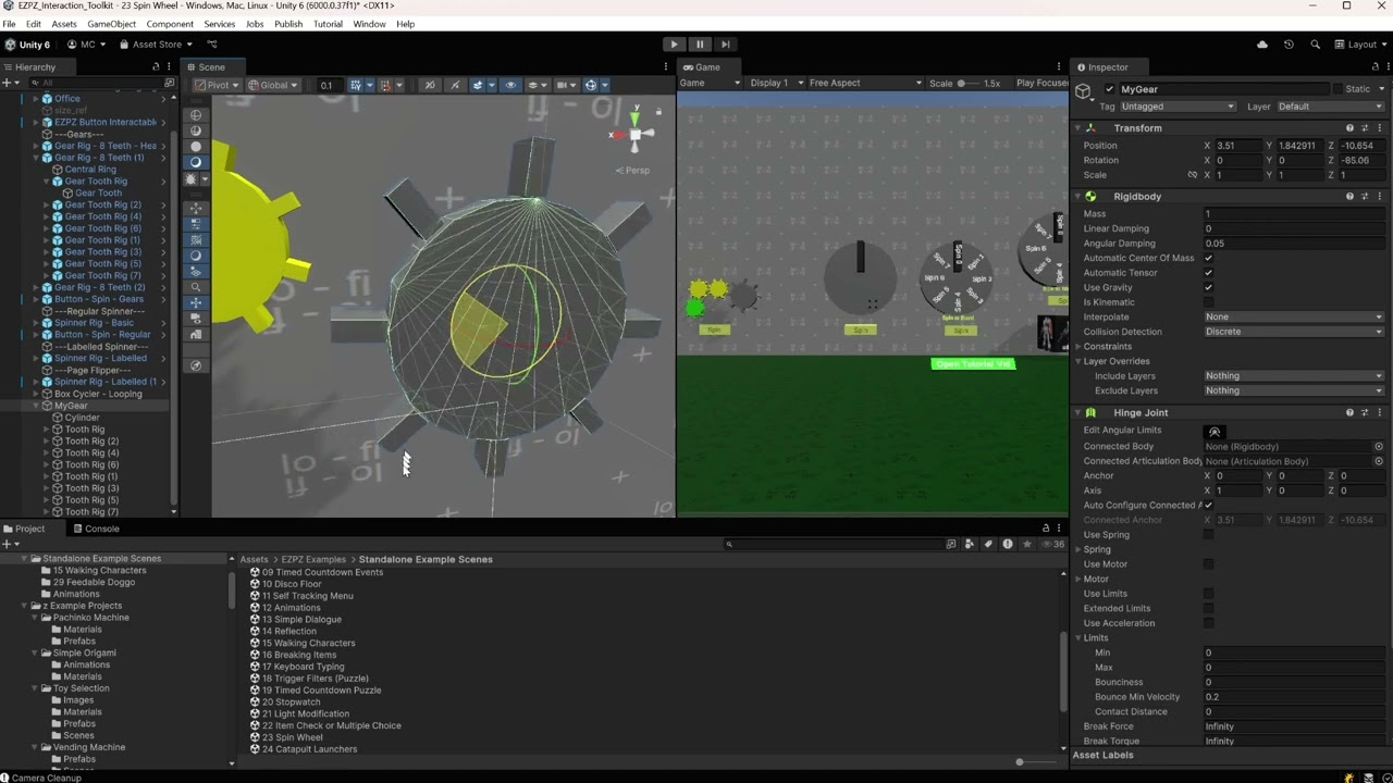 Making Spinning Gears Using Primitives in Unity3D (EZPZ Interaction Toolkit)