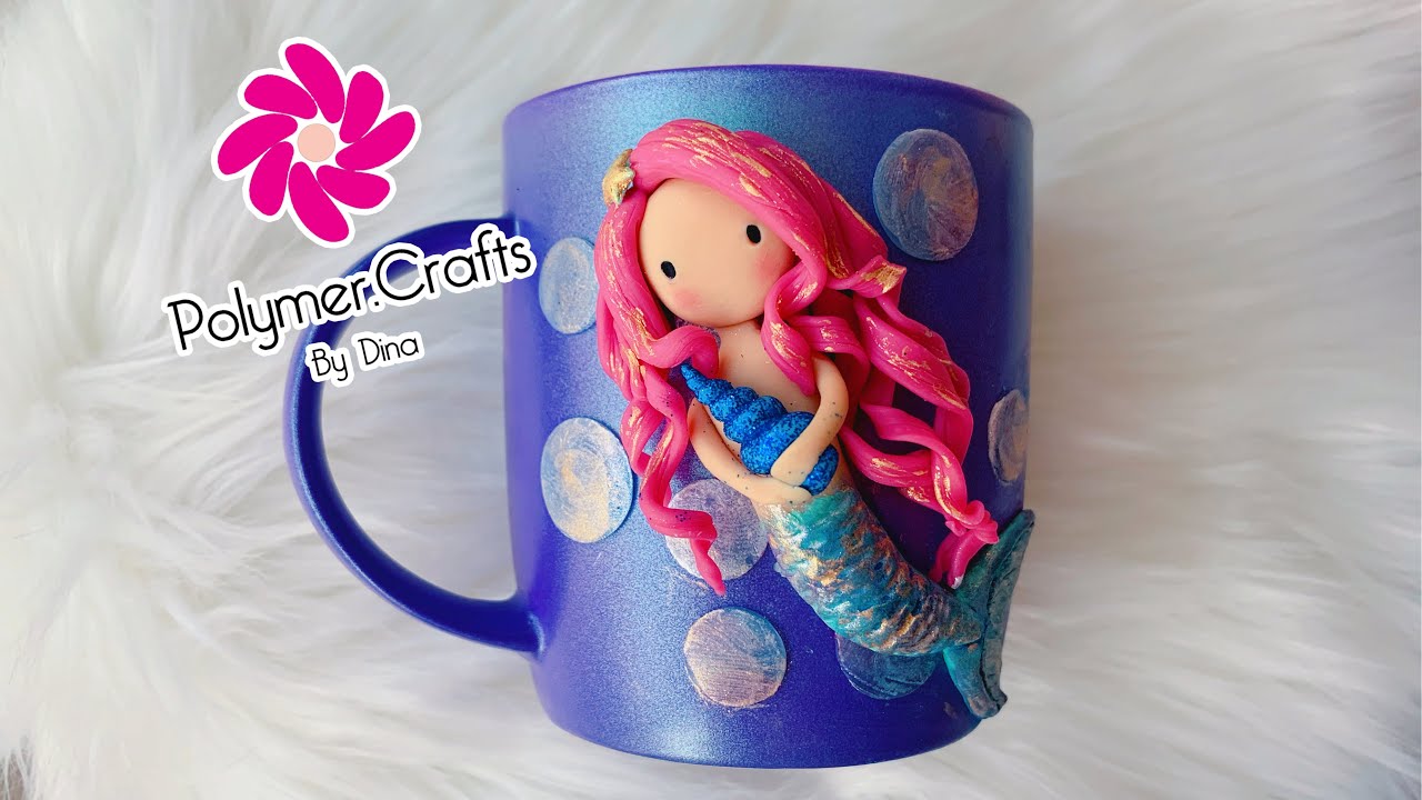With subs!! Polymer clay mermaid on a mug - عروسة بحر بالصلصال الحراري