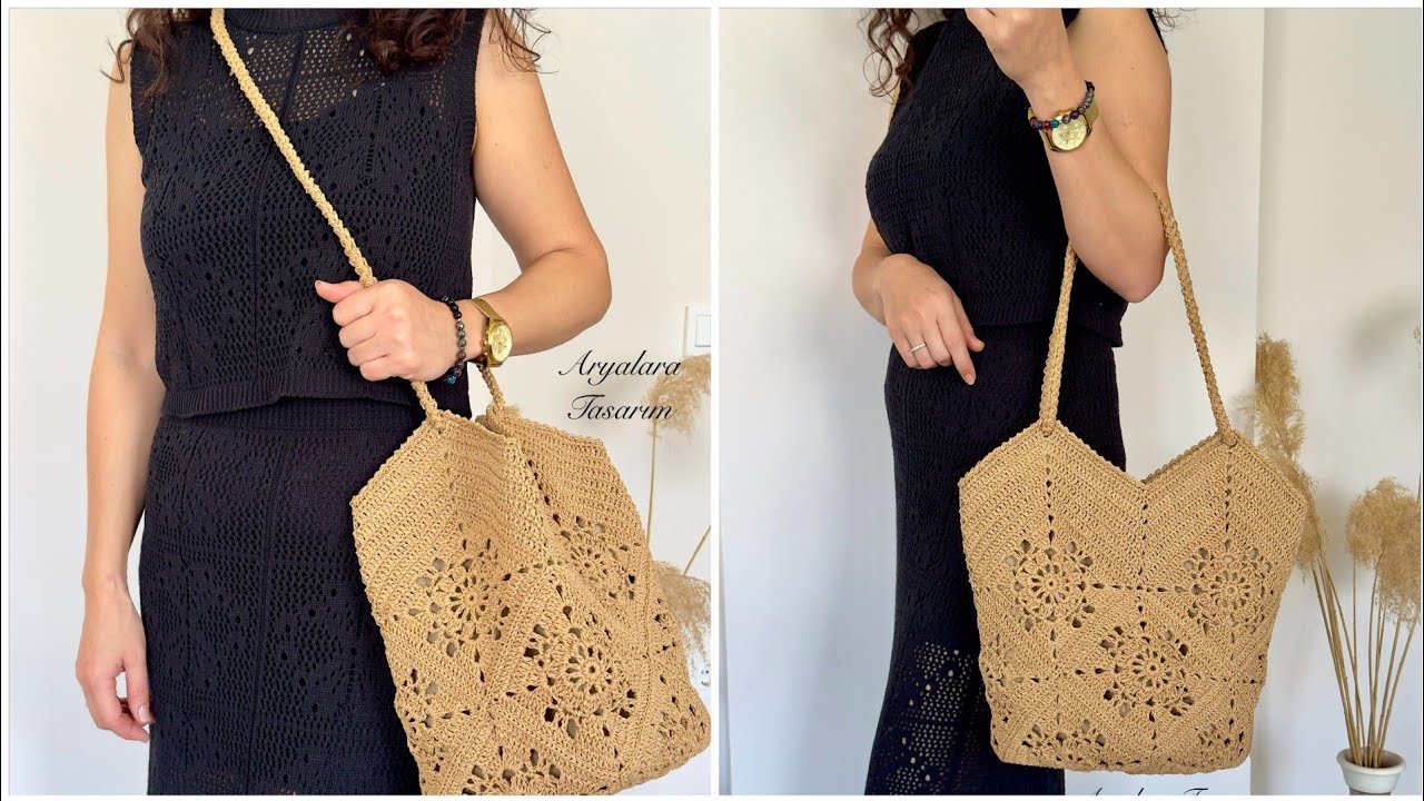 Aryalara Tasarım İmzalı Motifli Tek Çanta İki Farklı Kullanım 💛 #crochetbag #bag #bags #kağıtipçanta