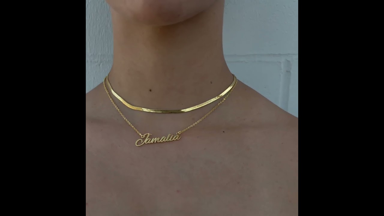 Gold Nameplate Herringbone Set #fashion #jewelry #goldnecklace #nameplates #goldjewelry #Jewelryhaul