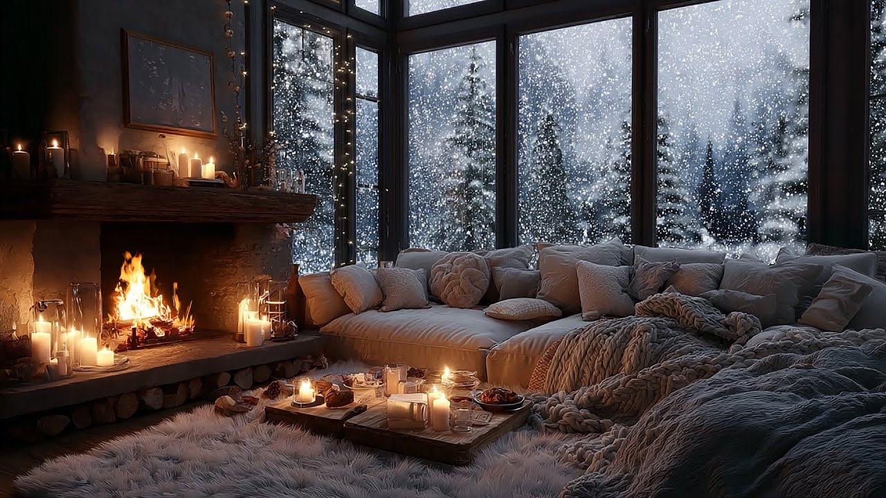 Rustic Winter Retreat Ambience | Howling Wind & Fireplace Sounds for Instant Sleep and Peace
