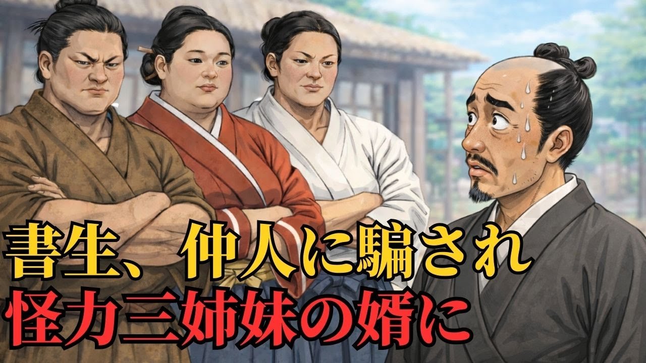📜💍 人のいい書生、仲人に騙され三人の怪力娘に婿入りする 💪💪💪 | 野談 | 伝説 | 昔話 | 説話 | 民話