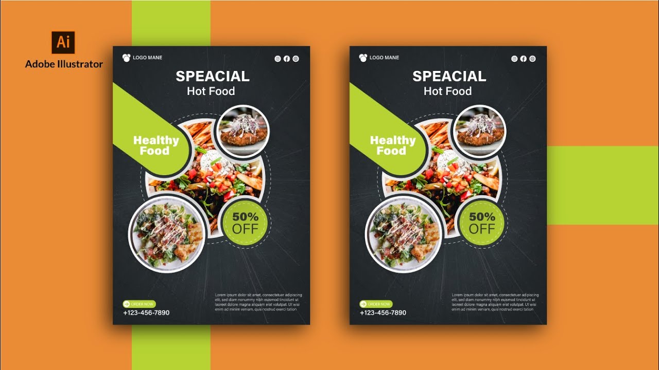 How To make Food Flyer design | Restaurant Flyer Design in Adobe Illustrator Tutorial #flyer