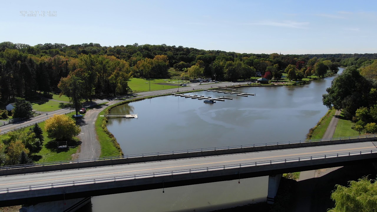 Drone flight over Canal in Lockport, NY