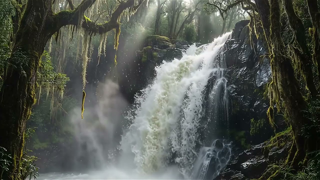 Calm Waterfall in Forest | Waterfall with Sound | Ambiance for Restful Sleep Relaxing Nature Sounds