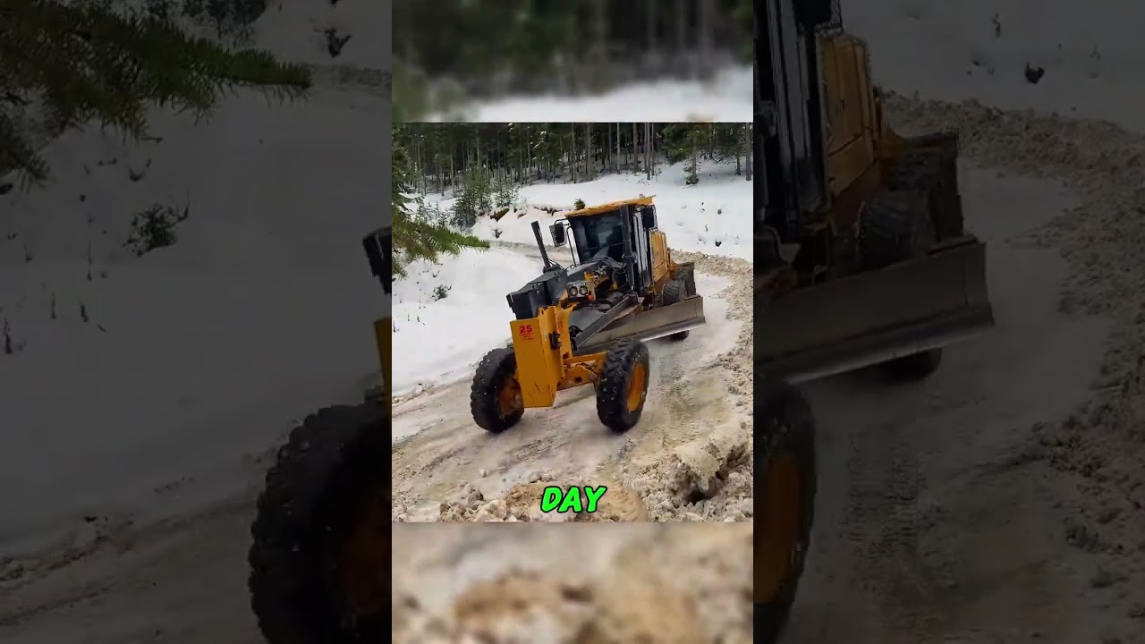 Why use a motor grader to clear snow on a mountain road?