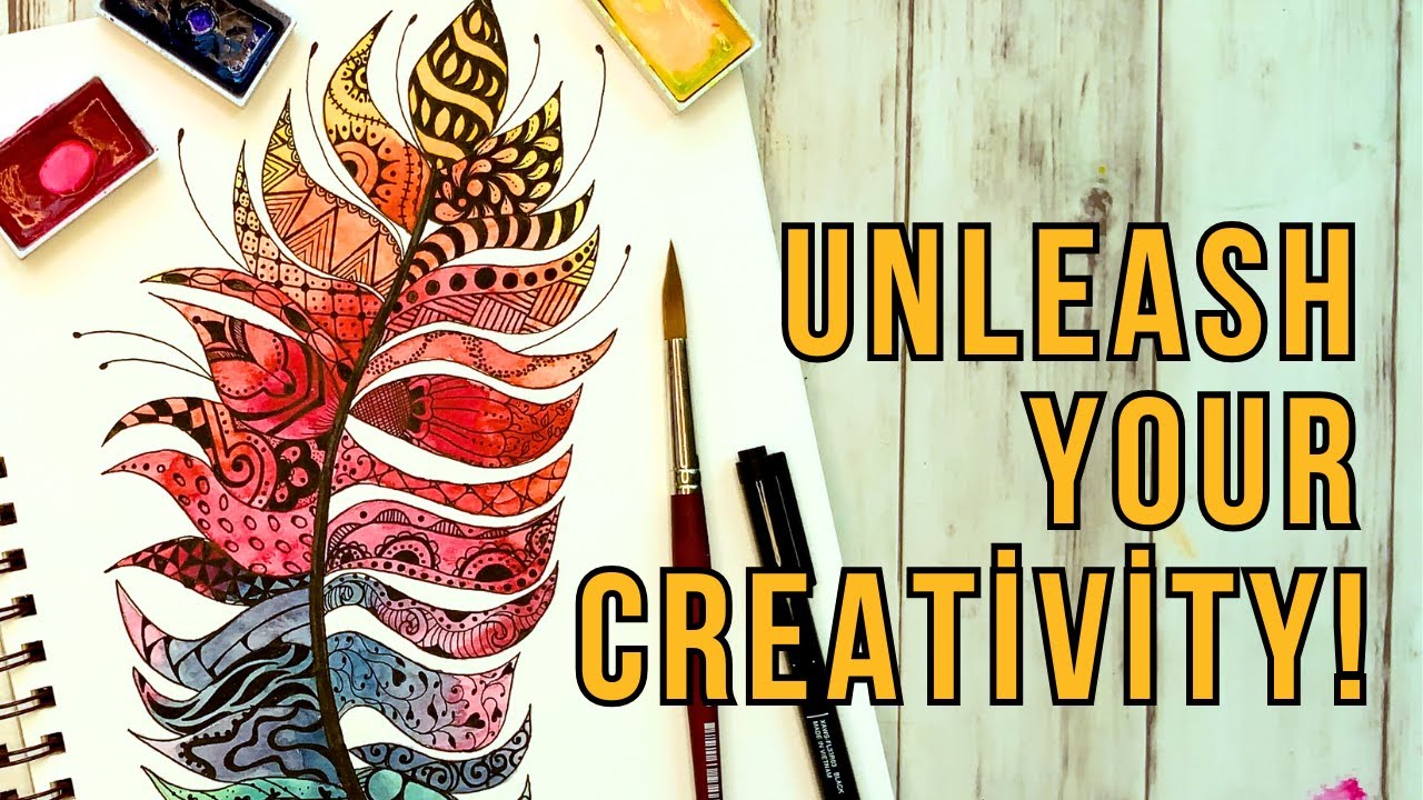 Unleash Your Creativity | Watercolor Feather Zentangle