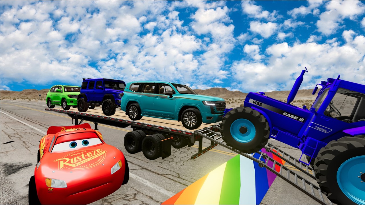 Flatbed Truck McQueen | Transportation with Truck - Pothole vs Car # | BeamNG.Drive Gameplay
