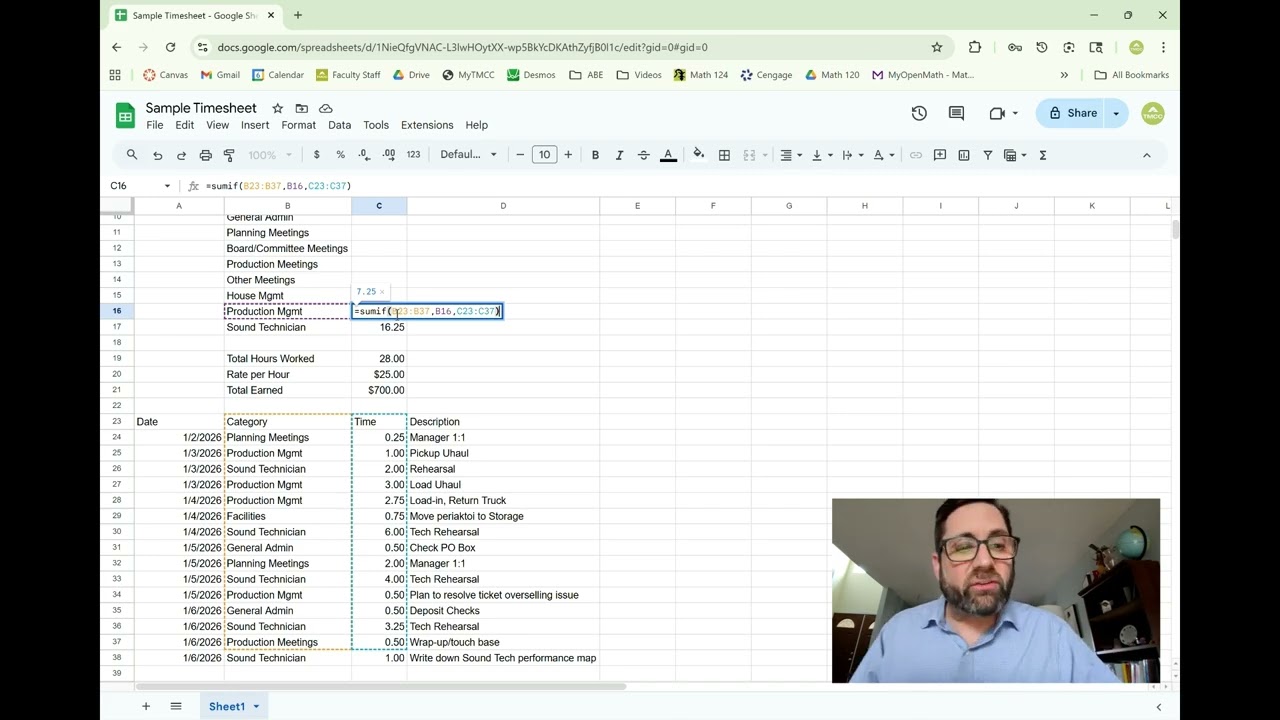 Spreadsheets: Criteria Sum, Copying Formulas, and Cell Reference Anchoring