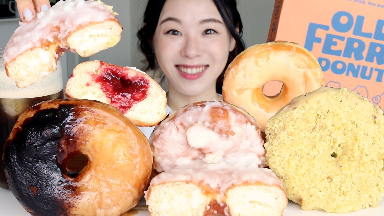 SUB) ASMR Пончик с липкой глазурью Старый паром Мукбанг 🍩 Шоколадно фисташково кокосовый тирамису