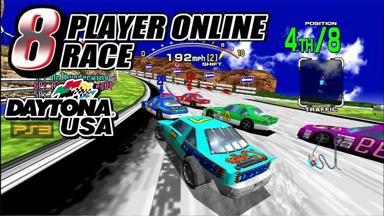 Daytona USA - 8 Player PS3 Online Race (Dinosaur Canyon Mirrored) Cyan Hornet
