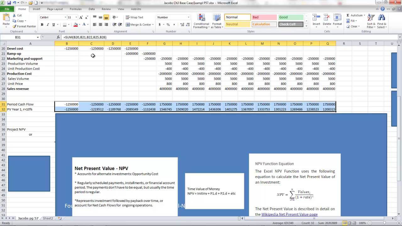 Jacobs Ch3 Example Pg57: Base Case using NPV