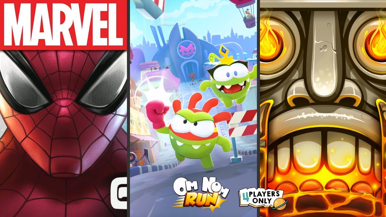 MARVEL Spider-Man Unlimited VS Om Nom: Run VS Temple Run 2 [VOLCANO ISLAND Map]