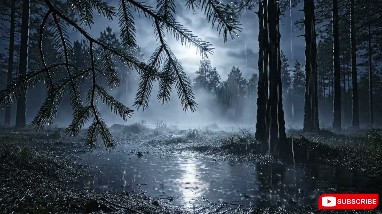 Rain Sounds in Pine Forest at Night | 1 Hour Relaxing ASMR Rain for Sleep, Study & Deep Focus