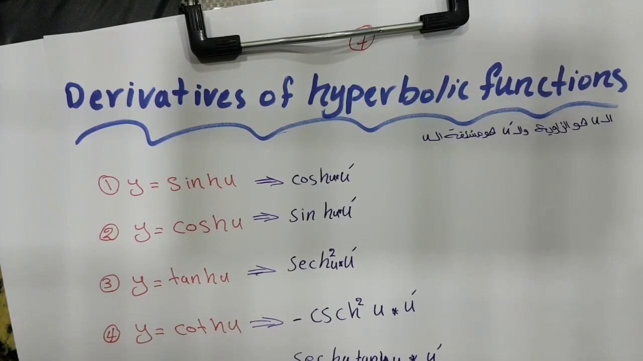 Derivatives of hyperbolic functions اشتقاق الدوال الزائدية