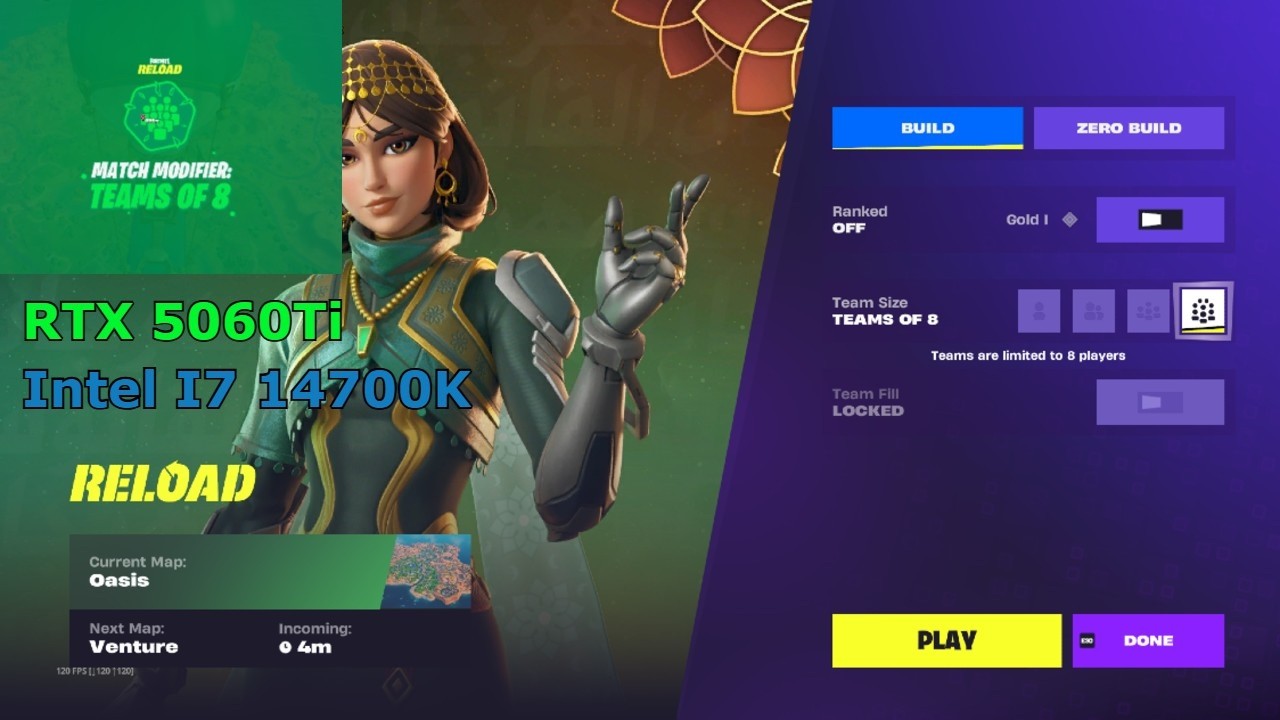 NEW Fortnite TEAMS OF 8 Reload Mode Gameplay | RTX 5060Ti + Intel I7 14700K, Legacy Performance Mode