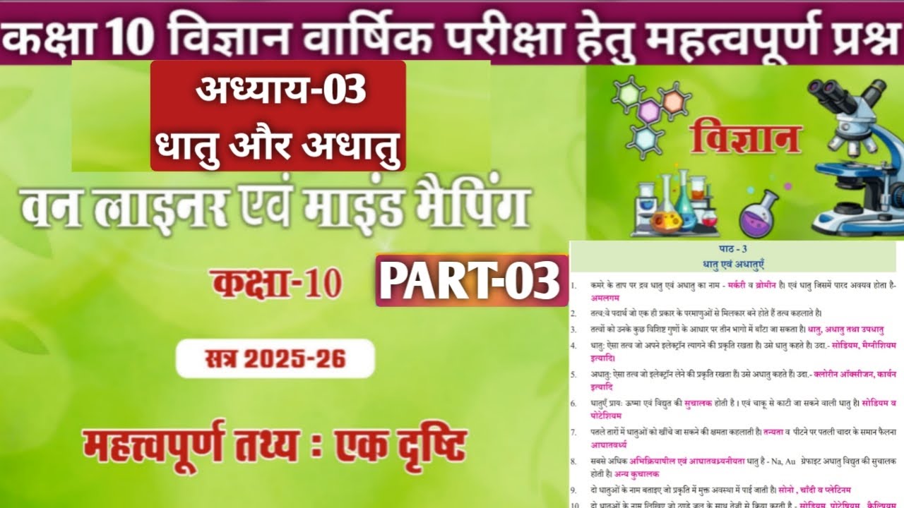 Class 10 science chapter 3 dhatu aur adhatu oneliner|कक्षा 10 विज्ञान वन लाइनर प्रश्न|धातु और अधातु 
