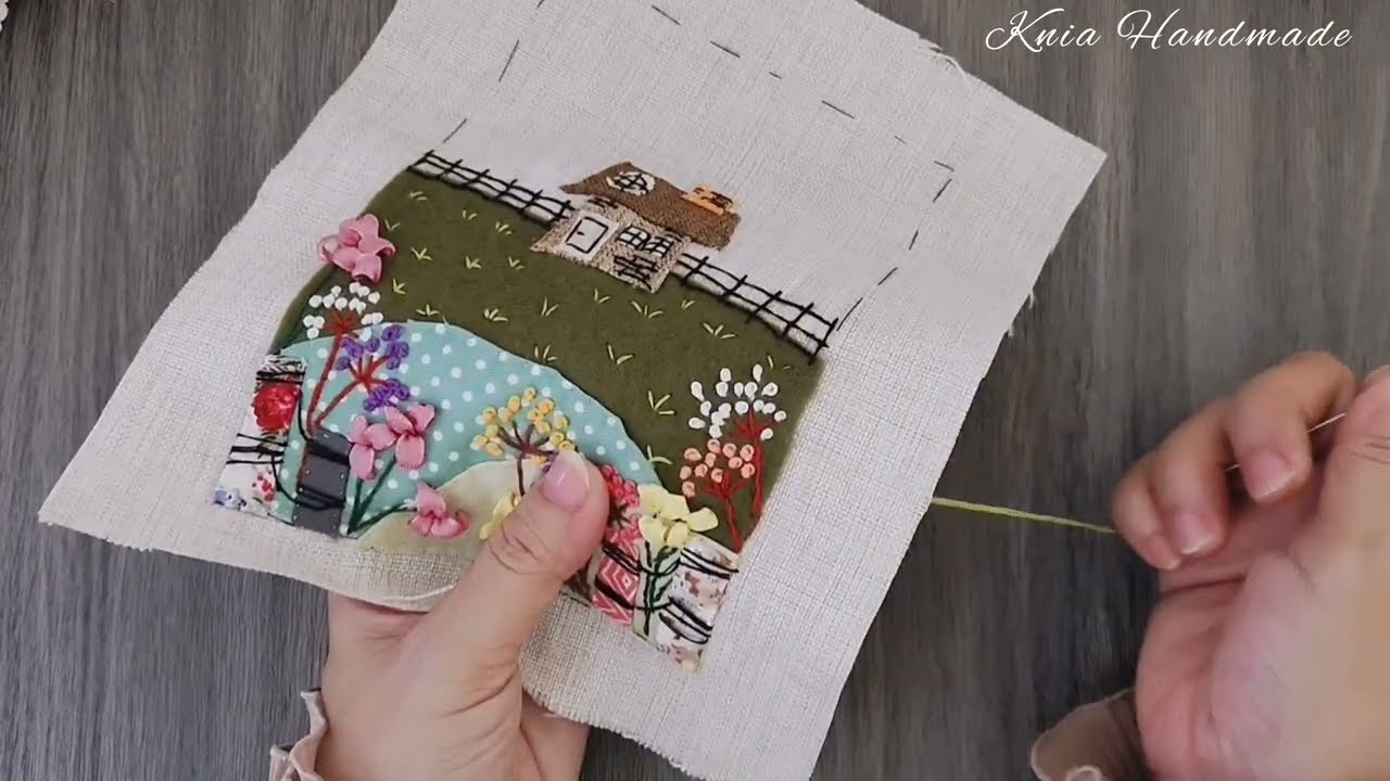 DIY Patchwork Home Decor Embroidery -  Embroidered Fabric Scraps Design - Gift Idea