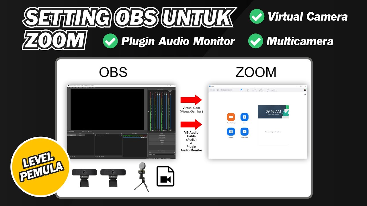 Belajar Cara Setting OBS ke Zoom Meeting - Setting Virtual Cam, Plugin Audio Monitor OBS | Video