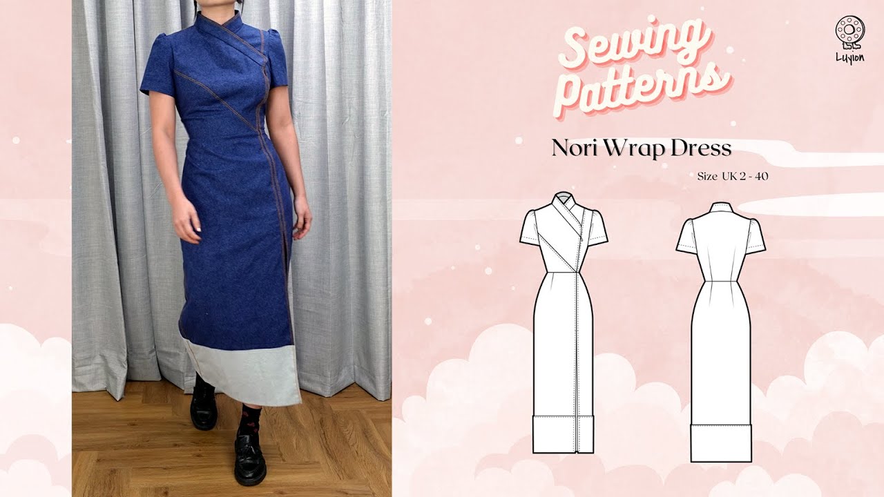 Nori Wrap Dress Sewing Video  // Digital PDF Sewing Pattern Size UK 2-40 // Luyion