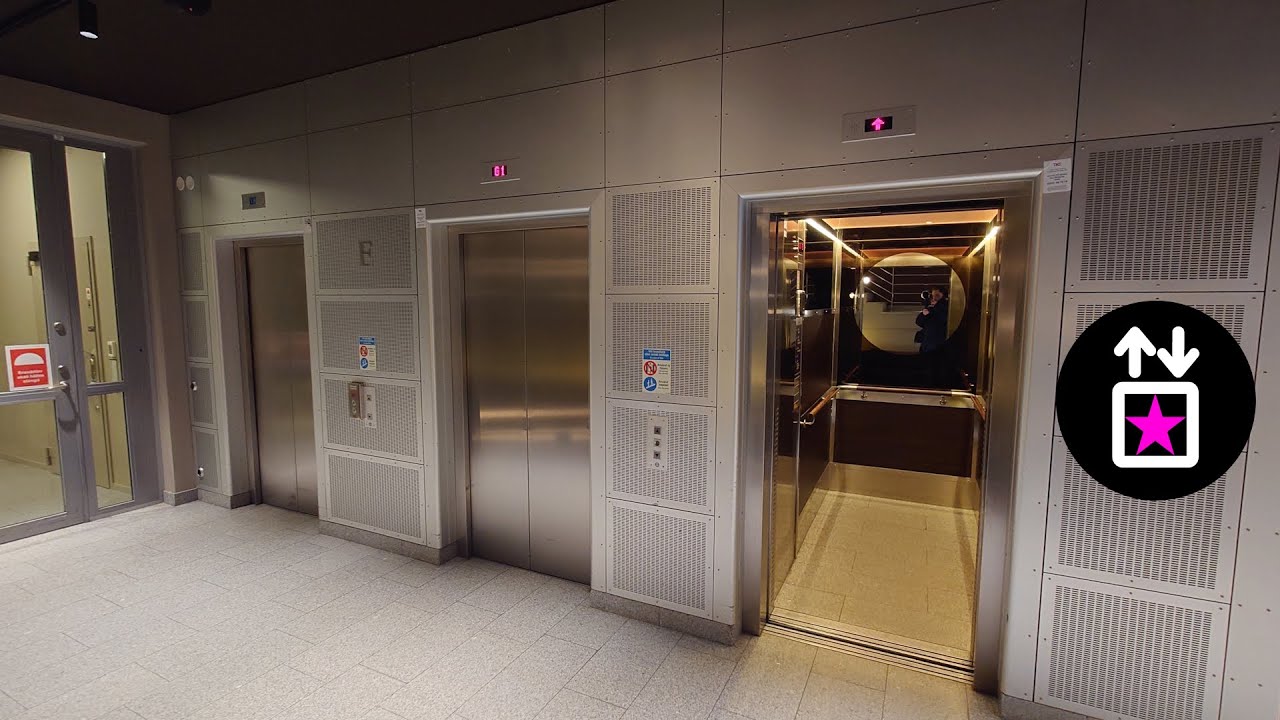 Solna, SWE: 1x modded by Trygga hiss - 3x Thyssen Stepmodul MRL-Traction Elevators at Gustav 3