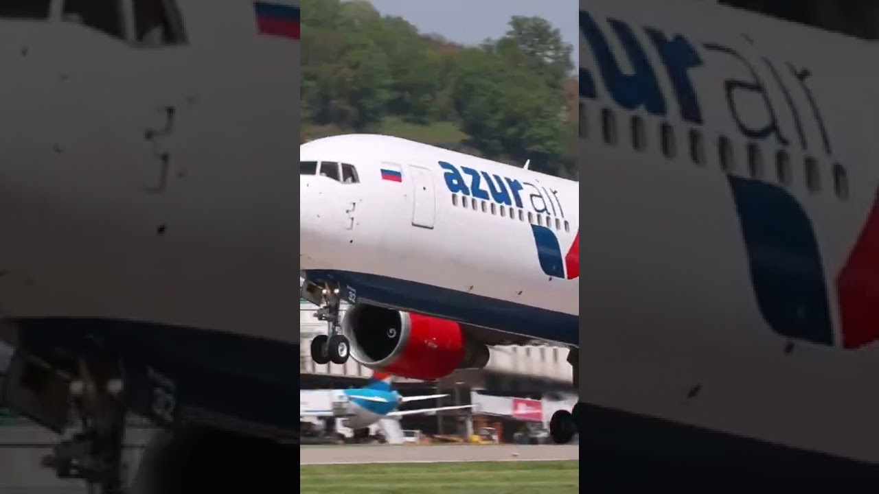 Красивый взлёт Boeing 767-300ER AZUR air из Сочи с 336 пассажирами на борту 👏
