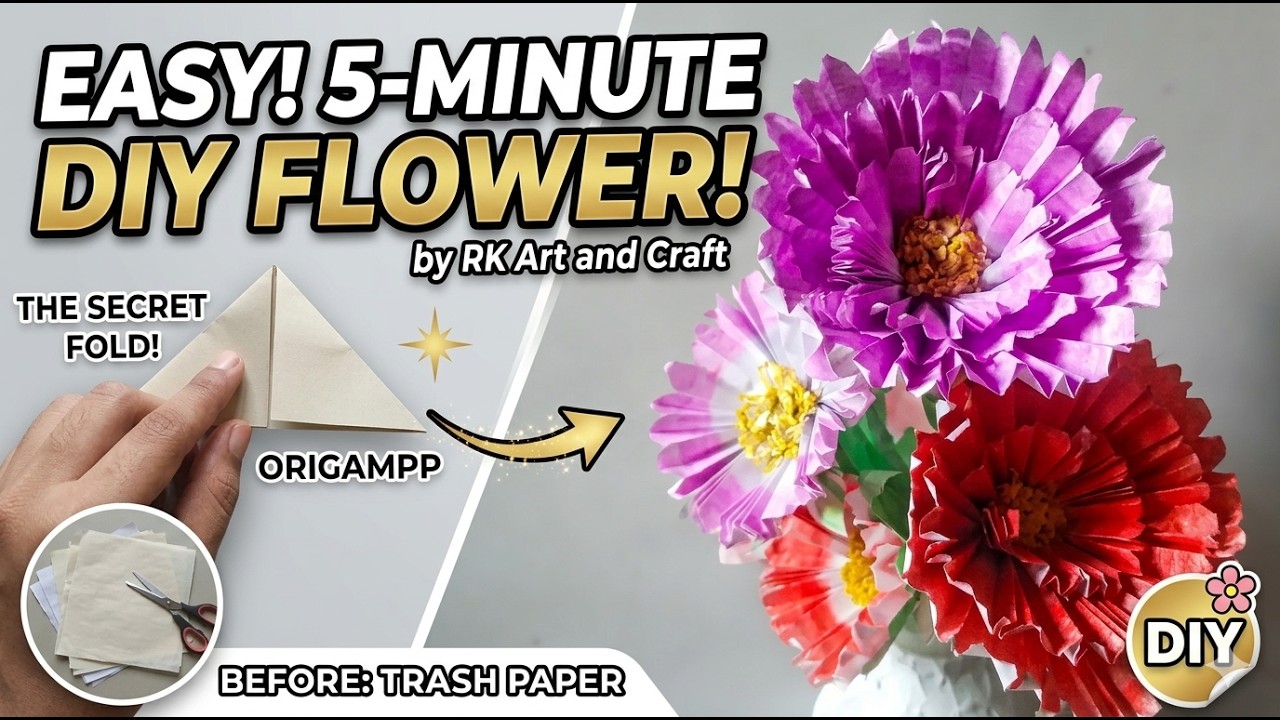 Cute DIY Paper Flowers Using Paper & Crayons | Easy Handmade Bouquet (Step-by-Step)