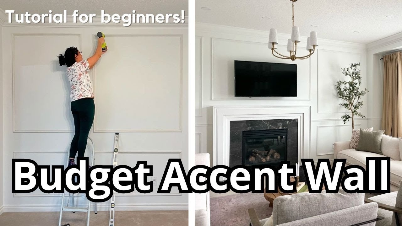BEGINNER PICTURE FRAME MOLDING & CHAIR RAIL DIY \\ My Mom's Budget Living Room Makeover - Part 2
