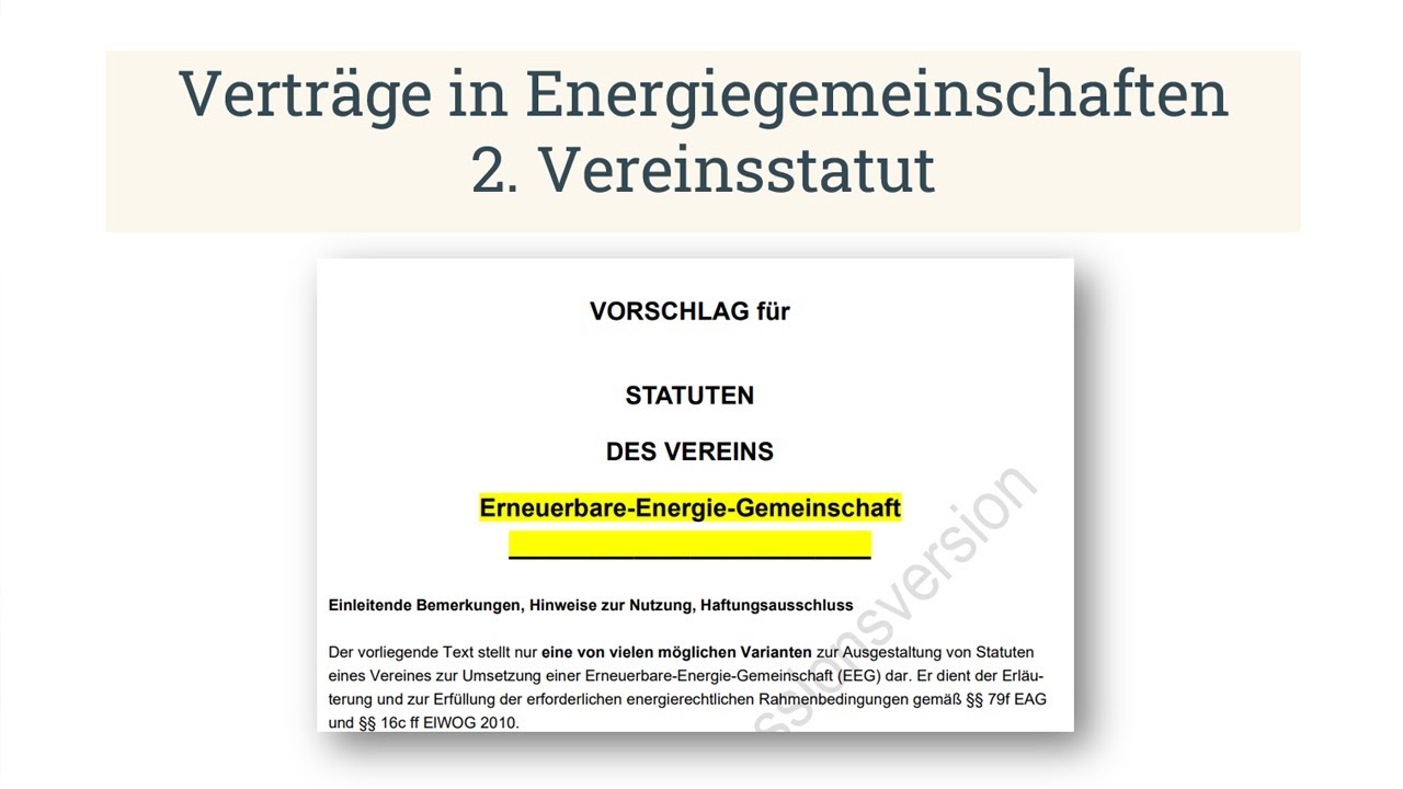 Verträge in Energiegemeinschaften: Teil 2 - Vereinsstatut