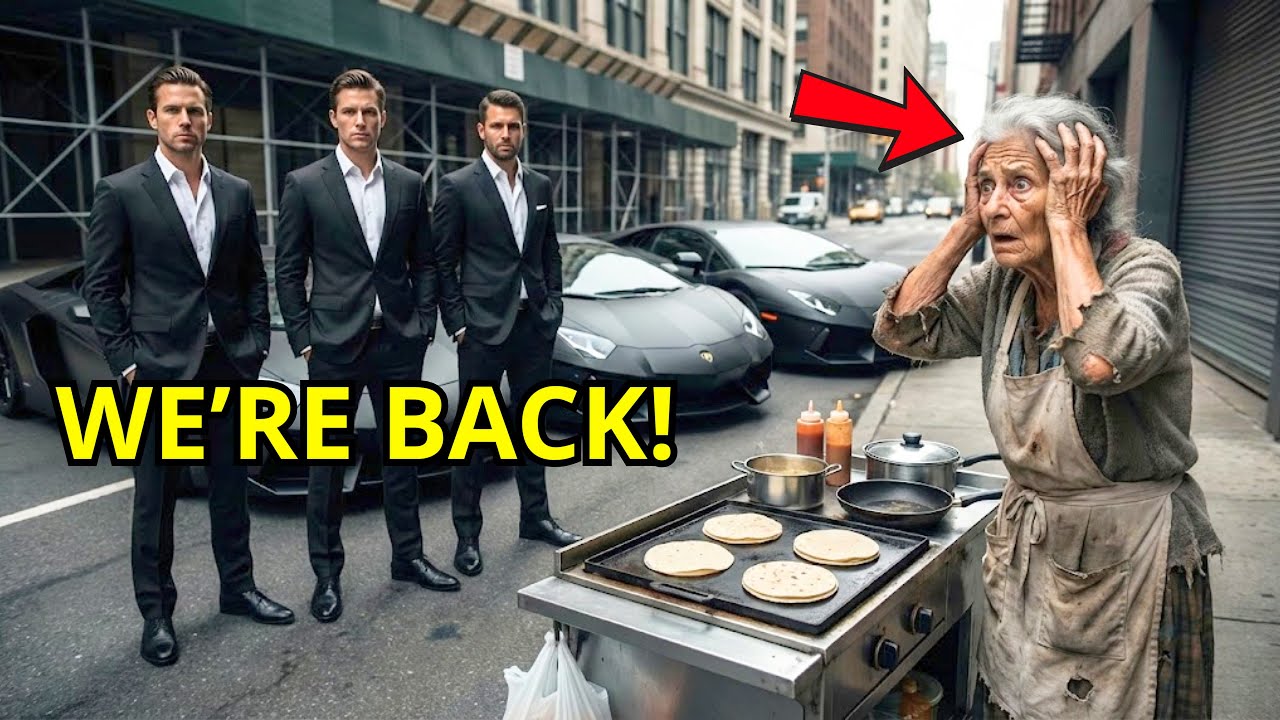 Poor Old Woman Fed Homeless Triplets — Years Later, Three Lamborghinis Stopped at Her Cart