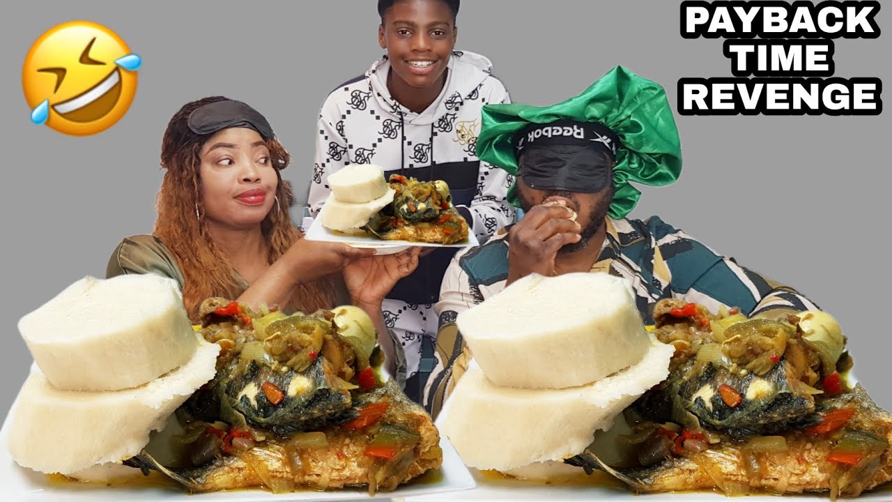 PAYBACK REVENGE ON MY HUSBAND BLINDFOLD CHALLENGE | DELICIOUS GARDEN EGG WITH YAM | CHALLENGE