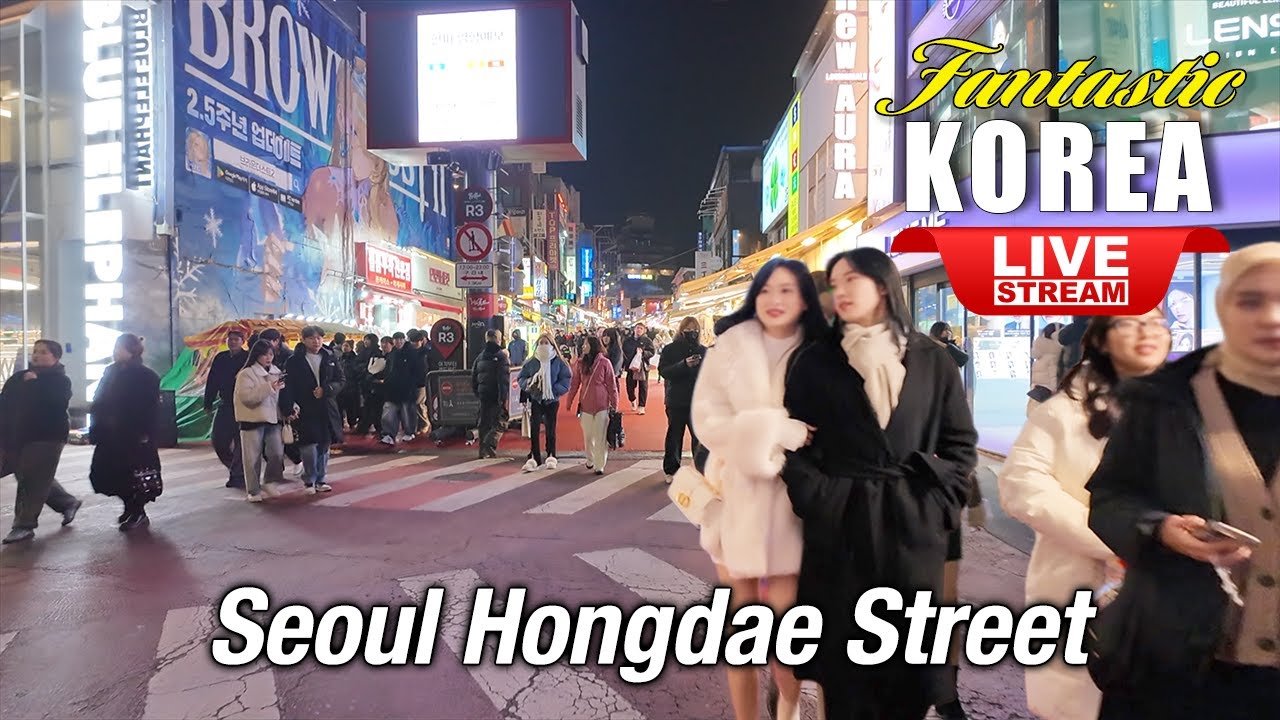 Live Korea Seoul 🇰🇷 Walk Tour Seoul 🤩 Exciting Korea Food Street Walking | Hongdae Night Street