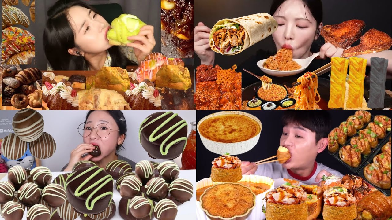 EPIC SWEET & SPICY MUKBANG FEAST 🍩🌯🍜 DESSERTS, NOODLES & STREET FOOD | ASMR EATING SOUNDS