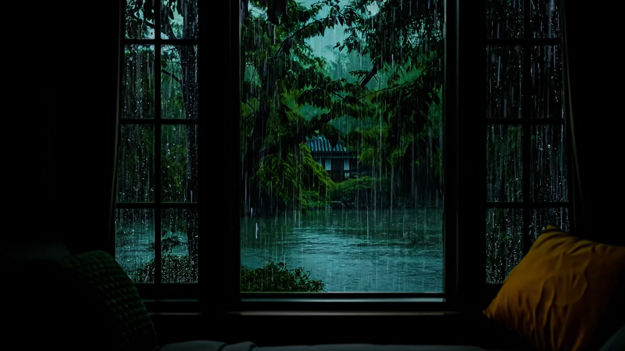 Deep Sleep All Night | Heavy Rain Falling by Open Window | ASMR Forest Rain to Reduce Tinnitus