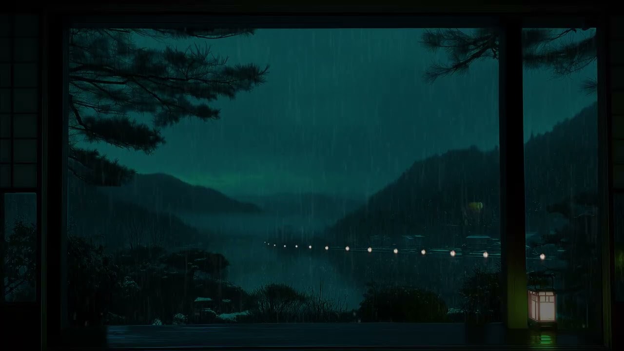 Rain Sounds from a Waterside Window View 🌧 (No Ads) | Quiet Dark Room for Deep Sleep & Rest