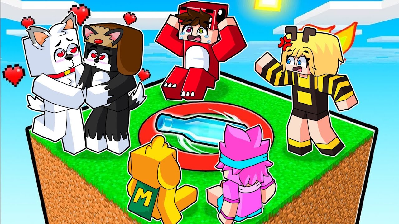 Atrapados en un BLOQUE DE LA BOTELLA en Minecraft! 🍾😘 JUEGO DE LA BOTELLA MINECRAFT Raptorgamer
