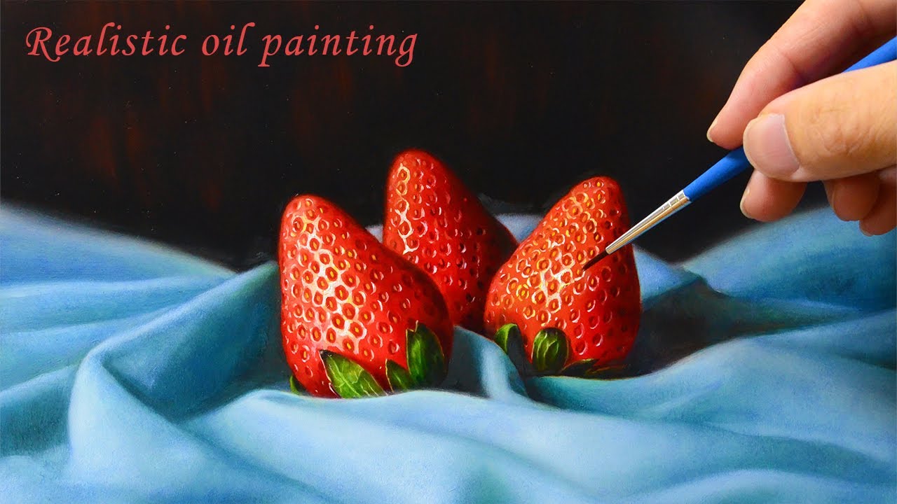 【油絵】苺のリアルな描き方🍓「音声解説」「布にラピスラズリ使ってみた」/oil painting