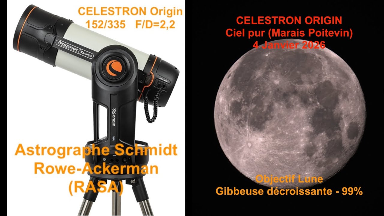 Photographie de la Lune gibbeuse du 4 janvier 2026 avec Celestron Origin en ciel pur