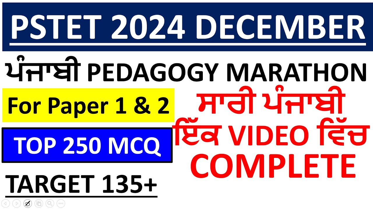 PUNJABI PEDAGOGY MARATHON FOR PSTET/CTET 2024