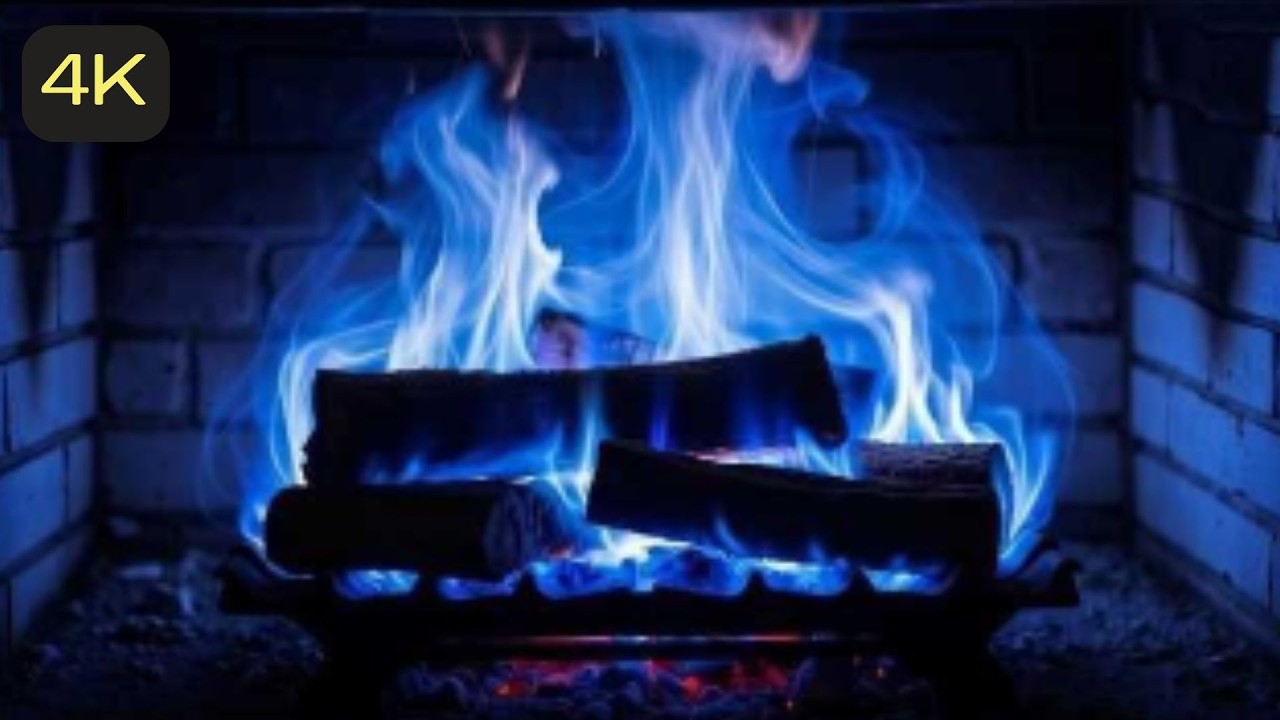 ฺฺฺBlue Relaxing Fireplace 4K. Frame TV Art. Cracking and Burning Fire. Cozy Fireplace (No music)