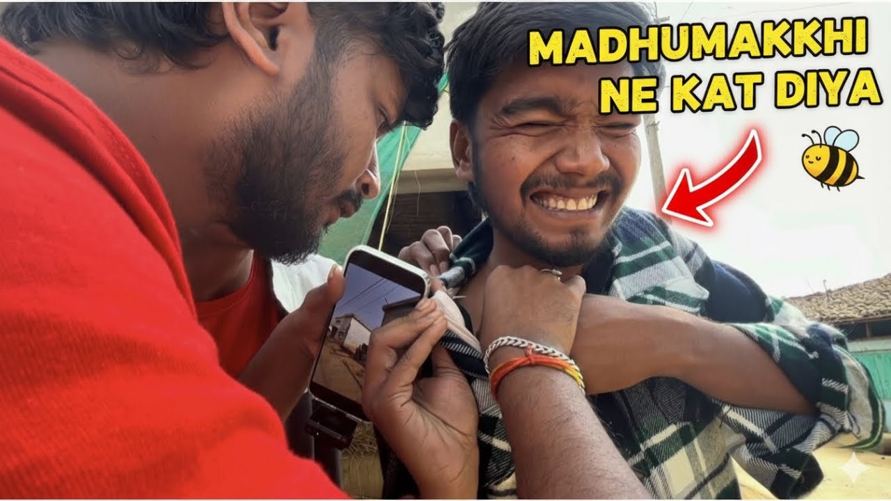 Madhumakhi ne kat diya 😭 #harshpushptodevlog #harshbhaiyakevideo #vlog #madhumakhi #gaonkijindagi 