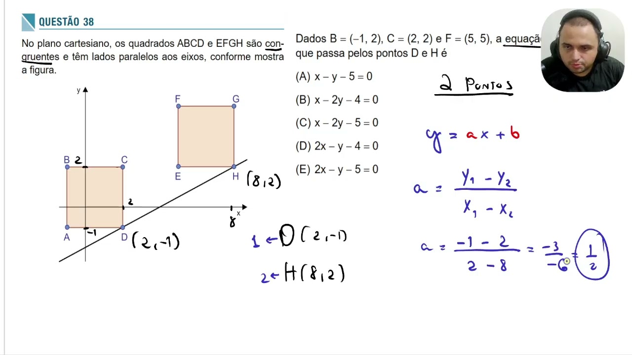 SIS 2023 | Questão 38 | Matemática | No plano cartesiano, os quadrados ABCD e EFGH