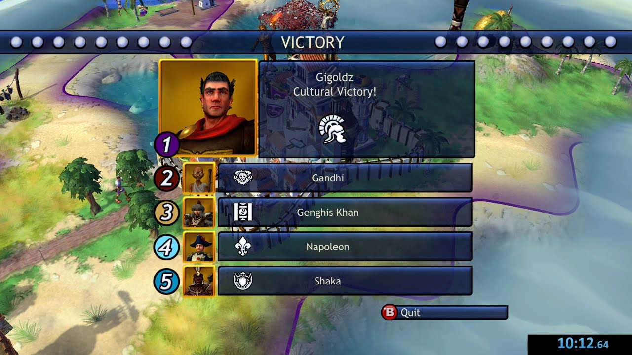 Civilization Revolution culture victory speedrun in 10:12